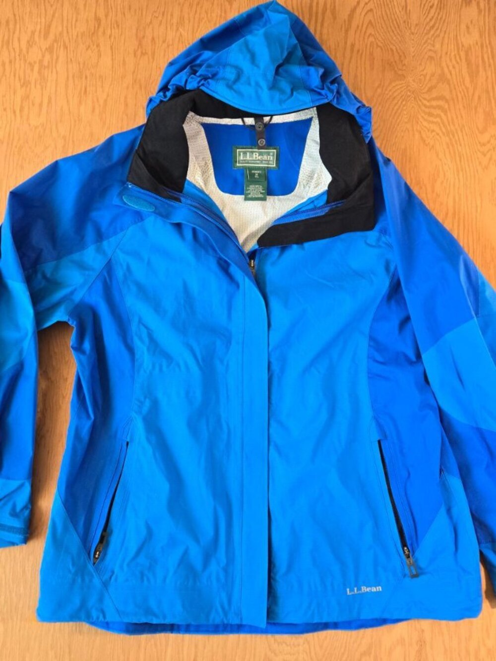 L.L. Bean Hooded Waterproof Rain Shell Jacket Colorblock Blue Women's M Regular